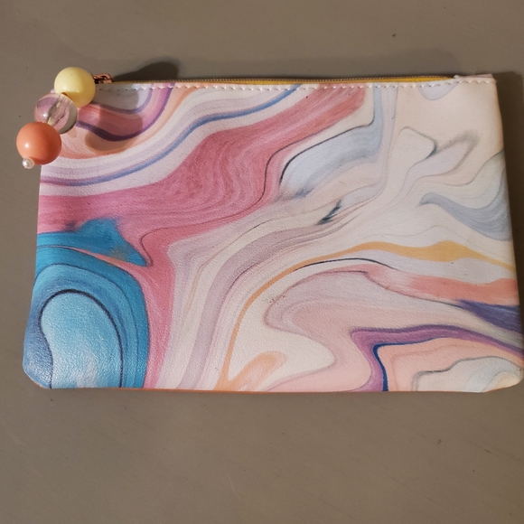 Handbags - Marbled Pastel Make Up Bag Watercolor Bead Pull Accent